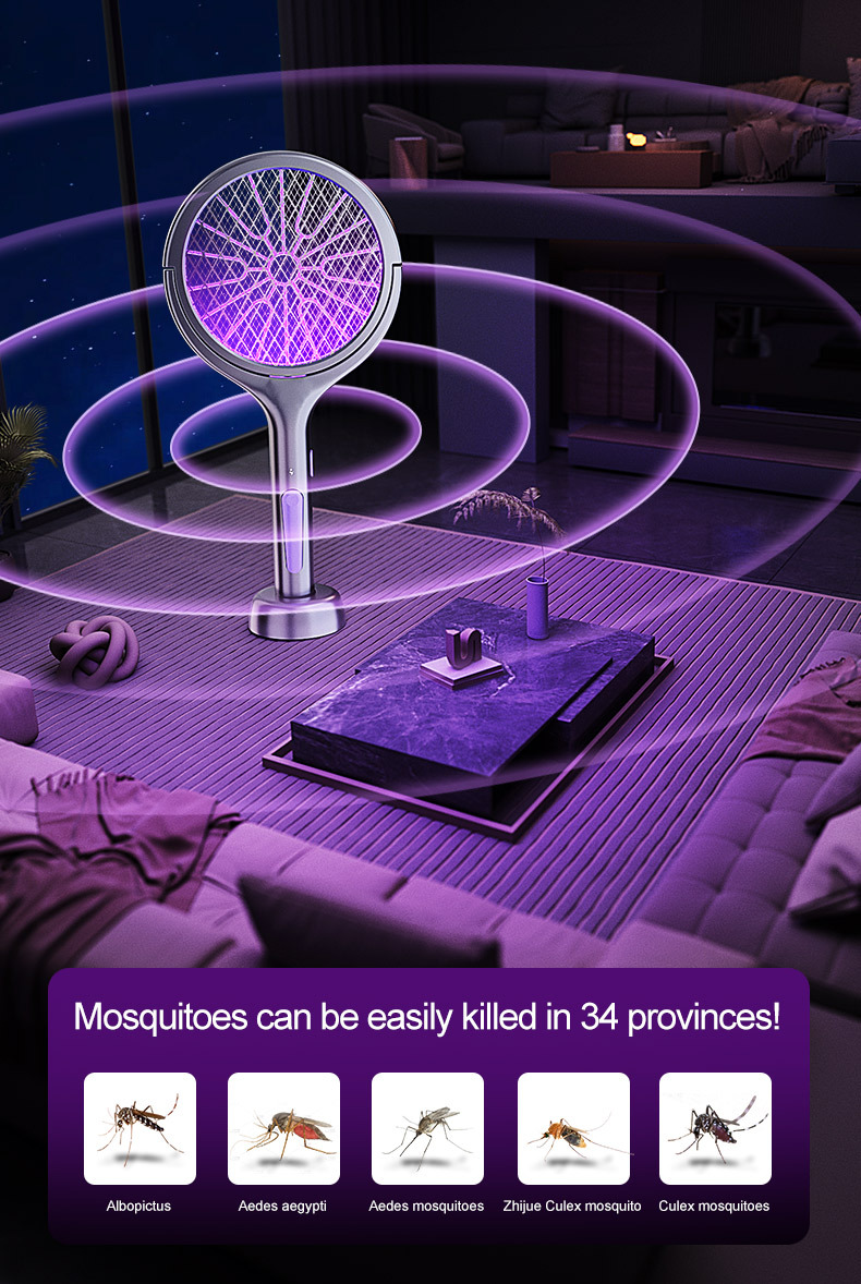 Commercial-Grade Extendable & Rotatable Electric Mosquito Swatter – 2800V High Voltage, UV CO2 Trap, 5-Layer Safety Mesh