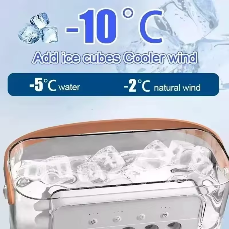 Desktop fan with added ice cubes for extra cooling