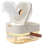 2-in-1 desktop fan with humidifier and LED light front view