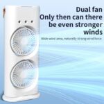Dual-head desktop fan with humidifier – front view in white color