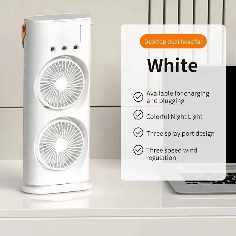 Three spray nozzles and ice water tank of desktop mist fan