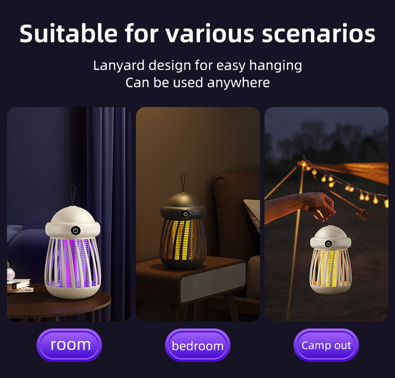 Mosquito killer lamp in bedroom at night