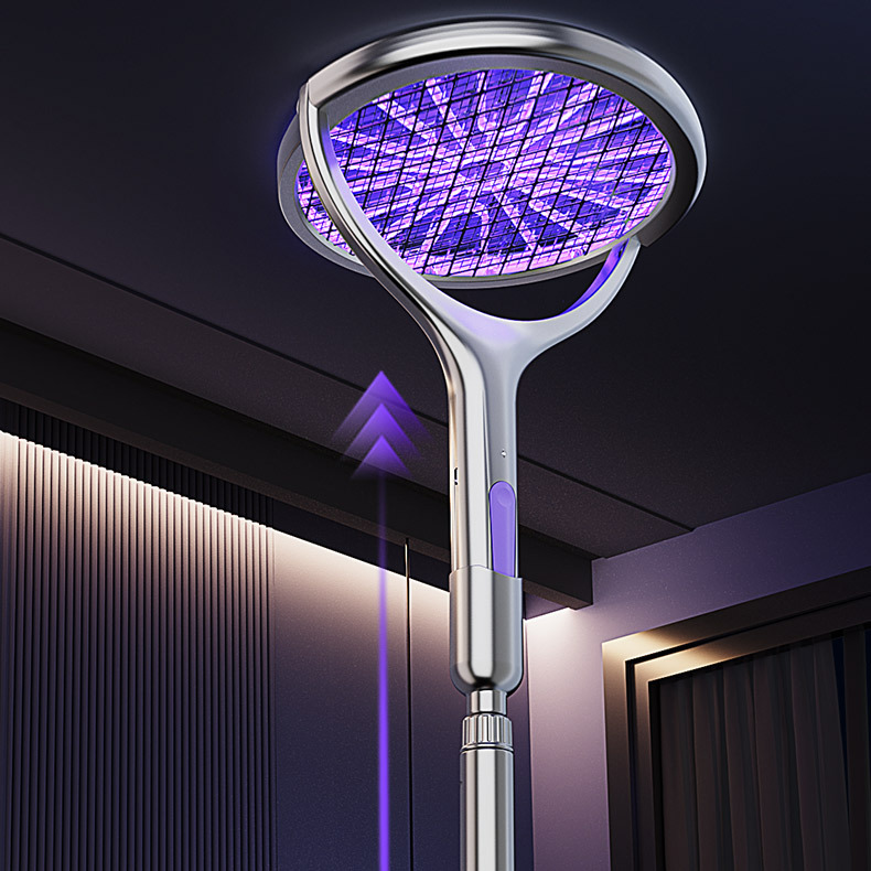 Telescopic mosquito swatter reaching ceiling to kill mosquitoes