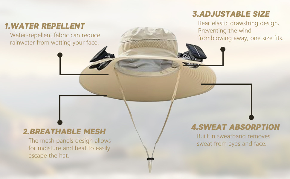 Wide 12cm brim for full sun protection outdoor