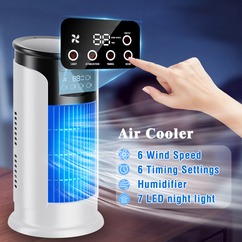 Desktop air cooler with USB cable, manual and retail packaging