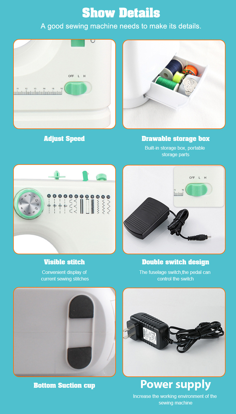 Foot pedal control and DC 6V power supply for sewing machine
